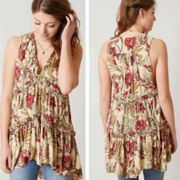 Free People Tops - Free People Floral Tunic in Red and Cream